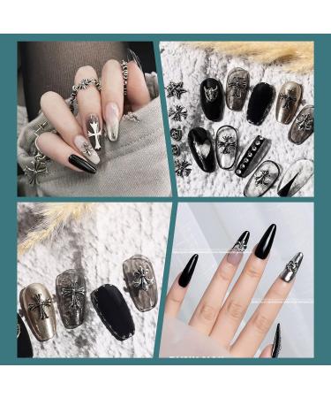 Cross Nail Art Charms 3D Cute Punk Metal Nail Decorations for Women & Girls - 50PCS Antique Silver DIY Manicure Accessories Retro Rose Studs Rivets Hearts Ornaments - Buy Online on GoSupps.com