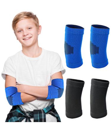 Sibba 2 Pairs Elbow Brace for kids Knit Compression Elbow Sleeve Compression Brace Gym Arm Sleeve Elbow Support Breathable Elbow Wraps for Volleyball Basketball Tennis Weight Lifting Sports Black&Blue M