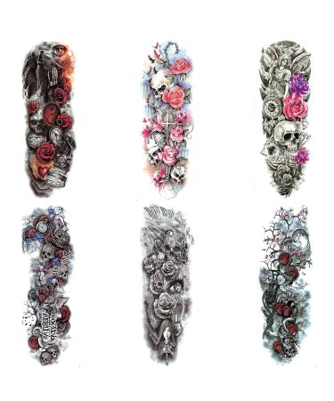 TOTAOTOO 6sheets Skull Flower Tattoos for Women  'W7 L19' Full Arm Temporary Tattoo  Body Art Stickers For Parties And Everyday Life