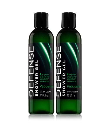 Defense Soap Peppermint Body Wash Shower Gel 8 Oz (Pack of 2) - 100% Natural Tea Tree Oil and Eucalyptus Oil Peppermint 8 Fl Oz (Pack of 2)