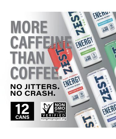 Zest Plant Powered Natural Energy Drink Variety Pack - 150mg Caffeine + 100mg L-Theanine - 12oz Can, 12 Pack - Low Sugar, 60 Calories - Healthy Coffee Substitute - Non GMO Assorted Flavors - Buy Online on GoSupps.com