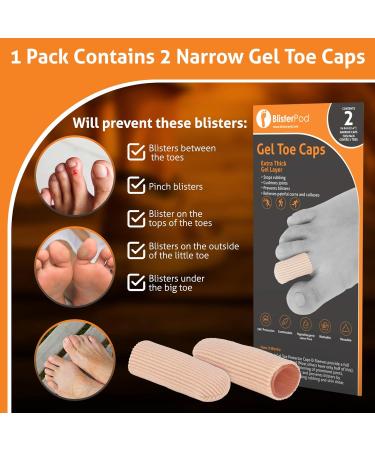 BlisterPod Gel Toe Caps (2-Pack) Narrow Size for Small Toes | Stop Rubbing & Prevent Toe Blisters | Double Cushion Gel Layer for Extra Relief in Sport | Hypoallergenic Latex Free Washable Reusable - Buy Online on GoSupps.com