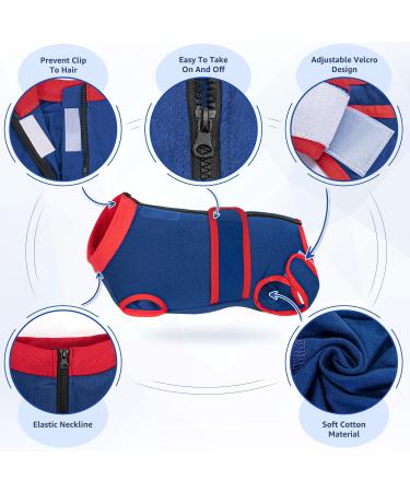 Eyein Dog Recovery Suit - Breathable Soft One-Piece with Zipper & Belt for Wound Protection - E-Collar Alternative for XS Dogs (Red Blue) - Buy Online on GoSupps.com