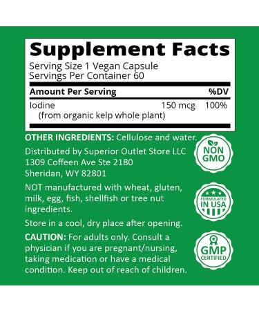 iVegan Raw Whole Food Iodine Pills from Kelp - Thyroid Support Supplement - 60 Vegan Capsules - Buy Online on GoSupps.com
