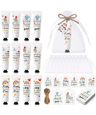 12 Set Back to School Gift for Teacher Appreciation Hand Cream Gifts Moisturizing Hand Lotion Thank You Teacher Gifts Travel Size Hand Cream with Cards Organza Bags for Dry Cracked Hands