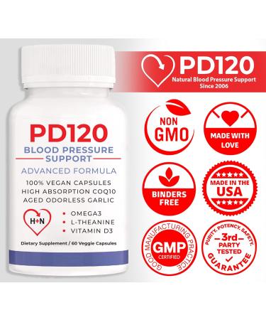 PD120 Natural Blood Pressure Support Supplement: 8-in-1 Formula with Black Odorless Garlic High-Absorption CoQ10 (Pack of 2) - Buy Online on GoSupps.com