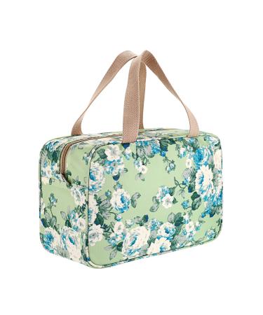 IGNPION Woman Large Travel Toiletry Bag Waterproof Wash Bag Make up Organizer Bag Cosmetic Bag Swimming Gym Bag (Green Flower)