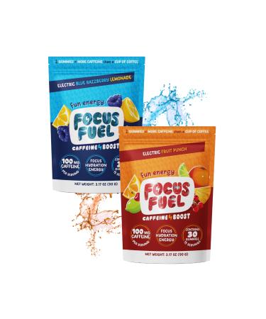 FocusFuel Energy Chews Variety Pack Fruit Punch & Blue Razzberry Lemonade Flavors (2-Pack 30 Servings Total) 100mg Natural Caffeine + Nootropics Bold Flavor Clean Energy No Crash
