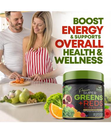 Superfood Greens Powder Supplement with Spirulina, Wheat Grass, Chlorella - Vegan Non-GMO Blend with Digestive Enzymes & Antioxidants - 30 Servings - Buy Online on GoSupps.com