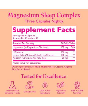 Amy Suzanne Magnesium Sleep Complex with L-Theanine and Lemon Balm - Melatonin-Free Sleep Support for Natural Calm and Relaxation - Magnesium Glycinate - 90 Capsules - Buy Online on GoSupps.com