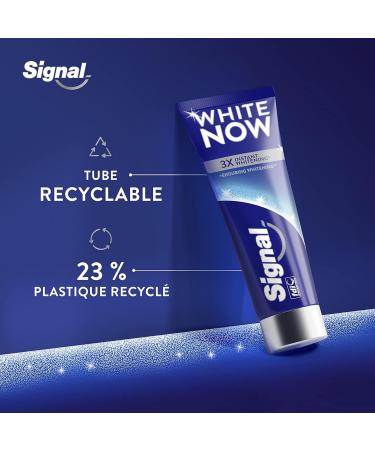  Signal SIGNAL - White Now Original Whiteness Toothpaste - 3X Whiter teeth from the first brush - Long lasting whiteness - 94% ingredients of natural origin - (3x75ml) - Buy Online on GoSupps.com
