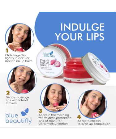 Blue Beautifly Beet-Infused Organic Lip Balm | Hydrating & Moisturizing Tinted Gloss with Peppermint Oil | 2 Pack | USDA Certified | Vitamin E & Jojoba Oil - Buy Online on GoSupps.com