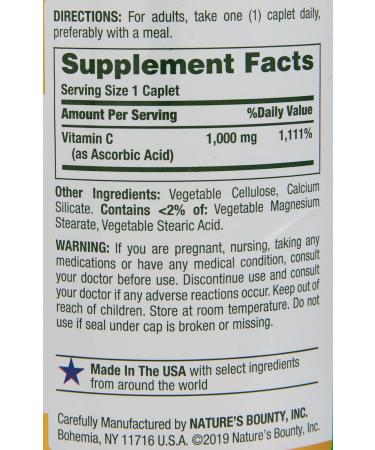 Nature's Bounty Vitamin C 1000mg Immune Support Supplement Powerful Antioxidant 2 Pack 100 Caplets - Buy Online on GoSupps.com