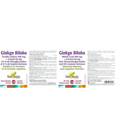 New Roots Herbal - Ginkgo Biloba 120 Capsules - Whole Leaf 400mg and Extract 60mg - Helps to Enhance Cognitive Function and Memory in an Aging Population - Helps to Support Peripheral Circulation 120 count (Pack of 1) - Buy Online on GoSupps.com