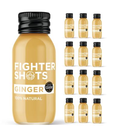 Fighter Shots Ginger (12x60ml) | 27g of Cold Pressed Fresh Ginger Root | 100% Natural | Perfect Morning/Post Workout Pick Me Up | No Preservatives | Fresh & Fiery Ginger Shots