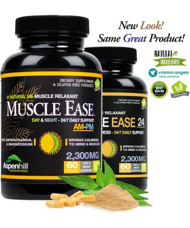 Large 2-Pack Muscle Ease 24/7 Natural Relaxant Magnesium Glycinate - 300mg Maximum Strength - Gluten Free - 60 Capsules - Buy Online on GoSupps.com