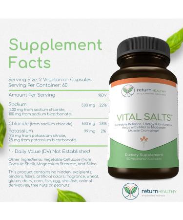 Vital Salts Electrolyte Supplements - Energy Endurance & Muscle Cramps Relief - Blood Pressure Support - 120 Capsules for Optimal Health - Buy Online on GoSupps.com