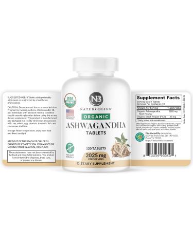 NaturoBliss Ashwagandha Supplements 2025mg 120 Tablets Herbal Dietary Supplement Vegetarian Non-GMO Gluten Free with Black Pepper - Buy Online on GoSupps.com