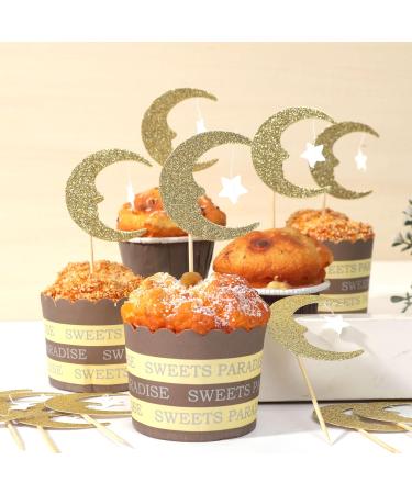 Moon And Star Cupcake Topper - Moon Star Space Theme Party Decorations Glitter Moon Cupcake Topper Twinkle Little Star Cupcake Decoration Baby Shower Birthday Wedding Party Decor - Buy Online on GoSupps.com