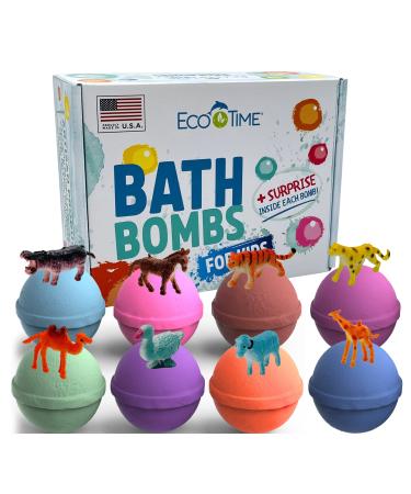 Bath Bombs for Kids with Surprise Mini Toys Animals Inside - Bubble Fizzies with Essential Oils - Multicolored 8 Bath Bombs - Natural & Organic Ingredients Set for Girls and Boys Handmade in The USA 1 Count (Pack of 1) A...