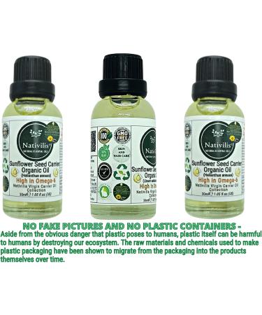 Nativilis Organic Sunflower Seed Carrier Oil (Helianthus annuus) Omega 6 Hair Face & Skin - Natural Cold Pressed - Non-comedogenic - Promotes Moisture Retention in Skin and Hair Acne-Prone Copaiba - Buy Online on GoSupps.com