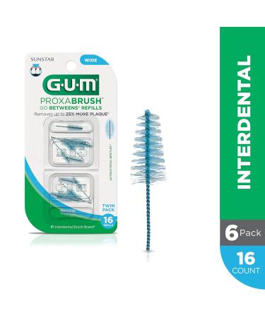 GUM Proxabrush Go-Betweens Refills - Wide Interdental Brushes - 16ct Soft Bristle Dental Picks - Compatible with Permanent Handle - International Shipping Available - Buy Online on GoSupps.com