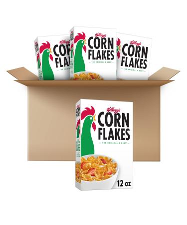 Kellogg's Corn Flakes Breakfast Cereal, Original, Fat Free, 12 oz Box (4 Boxes) 4 Pack (12 Ounce Boxes)