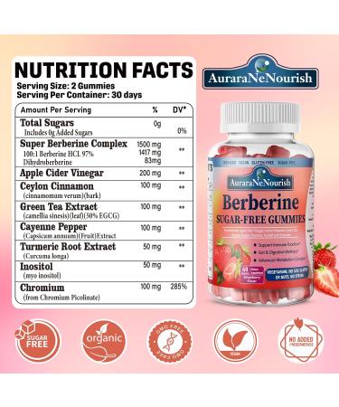 Liposomal Berberine Supplement 1500mg, High Potency Berberine Gummies w. Ceylon Cinnamon, ACV & Turmeric for Digestive, Metabolic & Immune Support, Sugar Free, Vegan, 60 Count - Buy Online on GoSupps.com