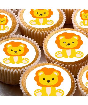 24 edible Lions childrens party decorations Iced/Icing Cupcake Topper Edible Fairy Cake Bun Toppers Round