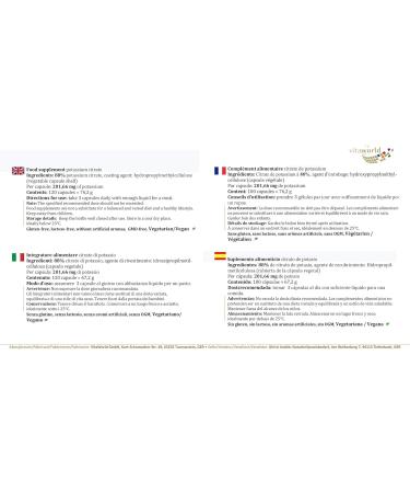 Vita World Pack of 3 Potassium Citrate 605mg Daily Dose 3 x 120 Capsules Made in Germany - Buy Online on GoSupps.com