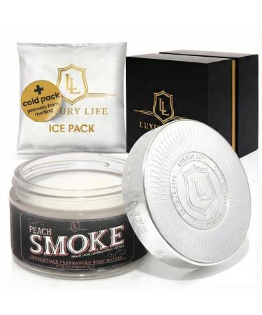 LUXURY LIFE BUTTER - Irresistibly Scented Body Butter with Hyaluronic Acid for Ultimate Moisture. Luxurious Natural Fragrance. Hydrates for a Non-Greasy Glamorous Glow Peach Smoke 5 oz. Single Peach Smoke 5 Ounce (Pack of