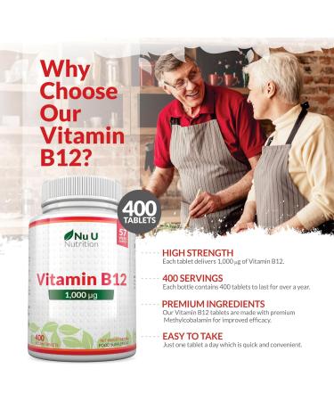 Vitamin B12 1000mcg - High Strength Vegan Tablets - 400 Count - Methylcobalamin - Reduce Tiredness & Fatigue - 13 Month Supply - Buy Online on GoSupps.com