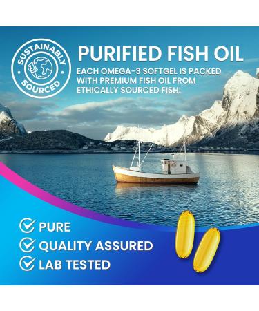 Omega 3 Fish Oil 2400mg - Triple Strength Sustainably Sourced Omega-3 EPA & DHA Supplement Softgels - Purified Formula EPA & DHA Fish Oil Fatty Acids Supplements - Bottled in USA - 60 Softgels 60 Count (Pack of 1) - Buy Online on GoSupps.com