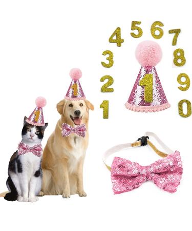 Dher pet birthday set with golden sequins hat birthday hat party decoration set dog birthdayshut fly cat dog birthday sequin decoration accessories festive party (pink) - Buy Online on GoSupps.com