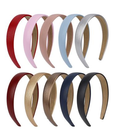 Headband Women 10 Pcs Vintage Non-Slip PU Leather Multicolor Wide Hairband Headband for Women Girls
