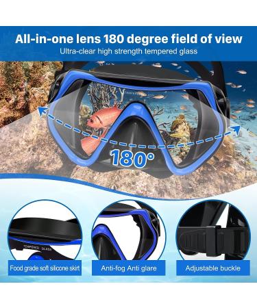 5-in-1 Professional Snorkeling Gear Set - Blue, L/XL Size (Adults 9-13) | Mask Fins Snorkel for Scuba Diving, Swimming - Anti-Fog Tempered Glass - Buy Online on GoSupps.com