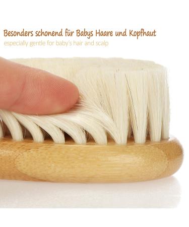 Com-Four Baby Brush & Comb Set | Bamboo Hair Brush for Newborns & Toddlers | Soft Sheeps Wool Baby Hair Care - Buy Online on GoSupps.com