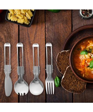 Mobestech Folding Spoon Fork Set Portable Camping Cutlery Salad Server Stainless Steel Serving Spoons Appetizer Forks Dessert Forks Scoop for Travel Outdoors - Buy Online on GoSupps.com
