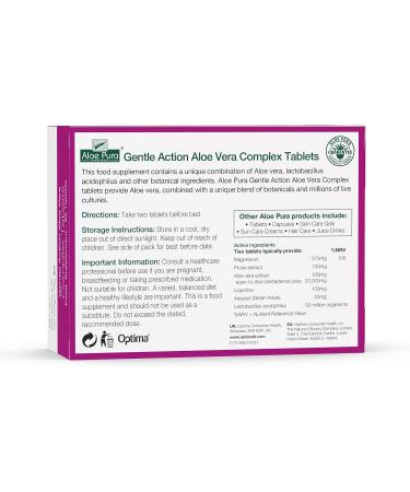 Aloe Pura Aloe Vera Gentle Action Complex Tablets - Vegetarian & Cruelty-Free - 60 Count - Buy Online on GoSupps.com