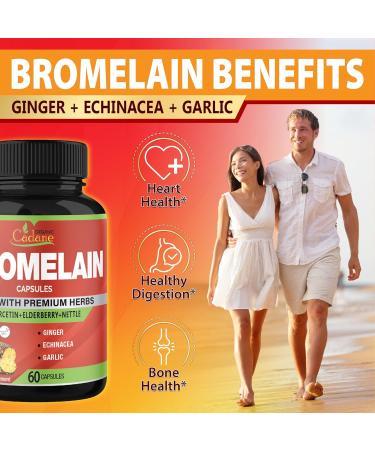 Organic Cadane Bromelain Extract Capsules 8in1 with Quercetin Elderberry Nettle Ginger Echinacea Garlic Black Pepper - Support Digestion Health & Immune System - 60 Capsules - Buy Online on GoSupps.com