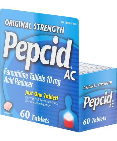 Pepcid AC Original Strength Heartburn Relief Tablets - 60 Count Pack - Fast-Acting Acid Indigestion Relief - Buy Online on GoSupps.com