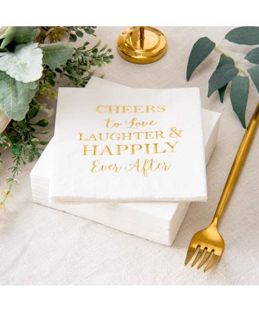 Crisky 50 Count Bridal Shower Napkins Disposable Cocktail Napkins 3-Ply Gold Foil Text Beverage Napkins for Engagement Party Decorations & Wedding Shower - Buy Online on GoSupps.com
