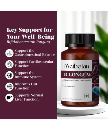 MEIBOTAN B-Longum Probiotic for Digestive and Immune Health Probiotics for Women & Men Helps Good Bacteria with Our Strain Bifidobacterium Longum 25 Billion - 60 Veggie Capsules - Buy Online on GoSupps.com
