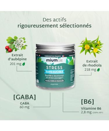 Mium Lab Anti-Stress Reduces Physical and Mental Fatigue - Nervous Balance - GABA + Adaptogenic Plants (Hawthorn & Rhodiola) + Vitamin B6 - Apple Flavor - 21 Day Care - Made in France - Buy Online on GoSupps.com