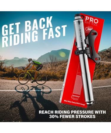 PRO BIKE TOOL Mini Bike Pump with Gauge - High Pressure 100 PSI - Fits Presta and Schrader - Accurate Inflation for Road, Mountain, and BMX Bikes - Includes Mount Kit Titanium - Buy Online on GoSupps.com