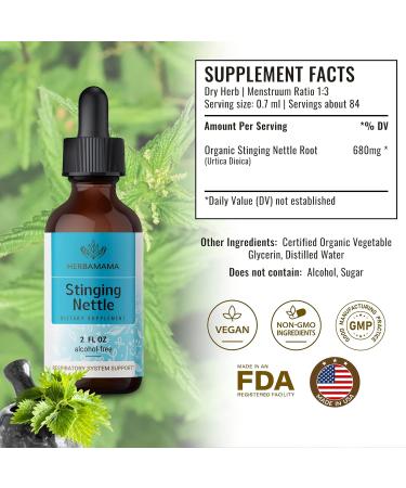 HERBAMAMA Organic Stinging Nettle Root Tincture - Urtica Dioica Herbal Drops - 2 fl oz Liquid Extract - Natural Supplement - Buy Online on GoSupps.com