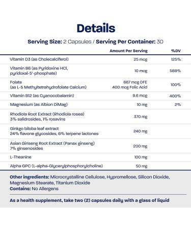 BONE SCIENCE - Prime Brain Supplement - Nootropic for Focus Memory & Cognitive Performance with Alpha GPC L-Theanine & Ginkgo Biloba Vegan - 60 Capsules - Buy Online on GoSupps.com