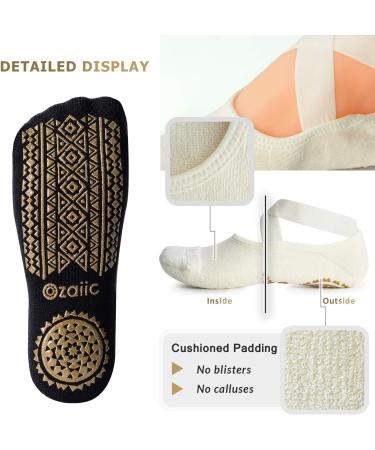 Ozaiic Non-Slip Yoga Socks for Women | 2 Pairs Black/Beige for Pilates Barre Ballet & Dance | Size 35-41 - Buy Online on GoSupps.com