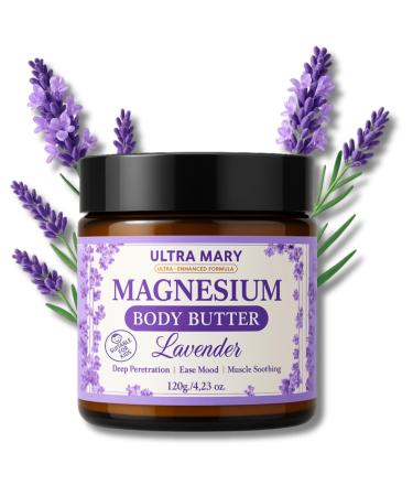 Nighttime Magnesium Cream for Pain Nerve & Leg Cramps - Magnesium Body Butter for Sleep with Shea Butter Jojoba Oil Coconut Extract & Dandelion - Lavender Magnesium Lotion for Kids - 4.23oz