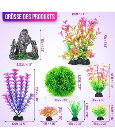 Borlech 8-Piece Aquarium Rock Decorations & Plastic Plants Set - Vibrant Pink Fish Tank Decor for Ideal Aquatic Aesthetics - Buy Online on GoSupps.com